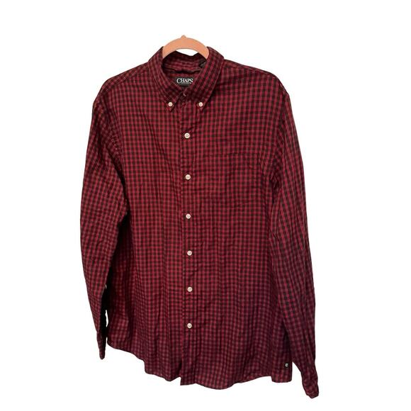 Chaps Black Red Check Shirt Large Button Up Long Sleeve Men’s Lightweight Top - Picture 1 of 7